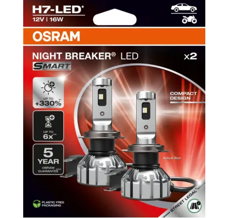 Set 2 becuri NIGHT BREAKER LED SMART H7 +330% BLISTER (omologare RAR)