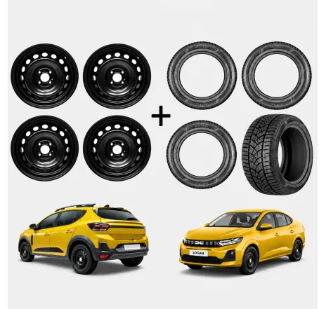 Set 4 Roti Complete de Iarna 15” Dacia Logan II / III, Sandero II / III – Jante Tabla ORIGINALE Renault 403004399R + Anvelope Motrio Winter 185/65 R15 – MONTATE SI ECHILIBRATE