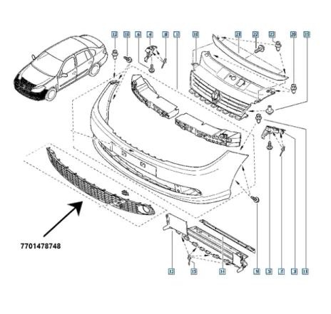 Grila centrala bara fata model fara proiectoare Renault 7701478748