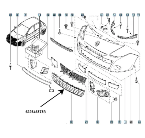 Grila centrala bara fata Renault Clio III 622546373R