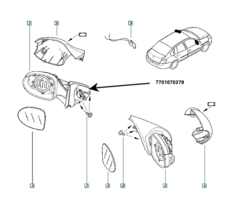 Corp oglinda mecanica stanga fara sticla/ capac Renault 7701070379