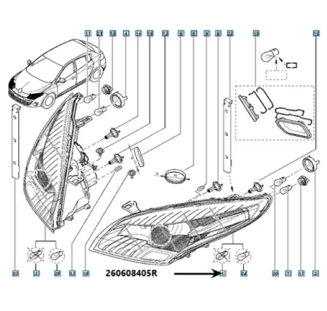 Far stanga finitie neagra Megane III Renault 260608405r
