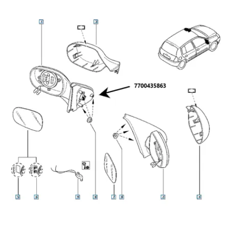 Corp oglinda electrica stanga fara sticla/ capac Renault 7700435863