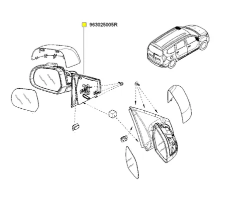 Corp oglinda eletrica stanga cu sticla fara capac Lodgy 2012+ Renault 963025005r