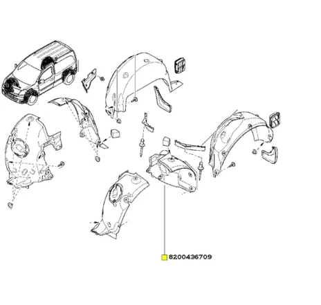 Carenaj roata stanga fata spre spate Renault Kangoo II 8200436709