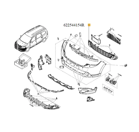 Grila inferioara bara fata Dacia Dokker/ Lodgy fara proiectoare 622544154R Renault