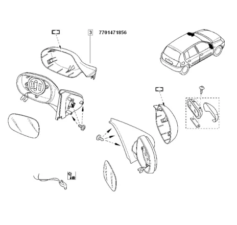 Capac oglinda dupa 06/2001 stanga Clio Symbol Renault 7701471856