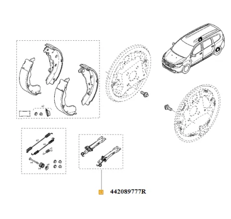 Kit reglare saboti frana tambur spate Dacia Lodgy / Dokker / Duster / Logan II – 442089777R.