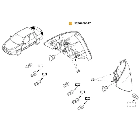 Semnalizator spate dreapta Symbol Renault 8200700047