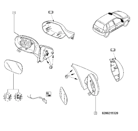 Retrovizor ext. dreapta Clio ii/Symbol 1998-2008 Renault 8200219320