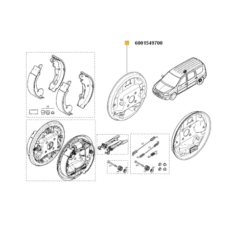 Platou frana spate dr fara abs Dacia Logan/Dacia Sandero Renault 6001549700