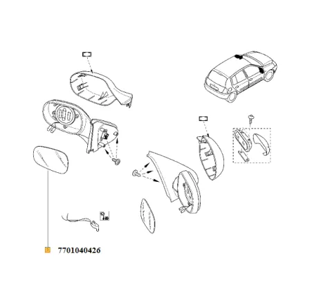 Sticla oglinda stanga mecanica Renault Clio II / Megane 7701040426