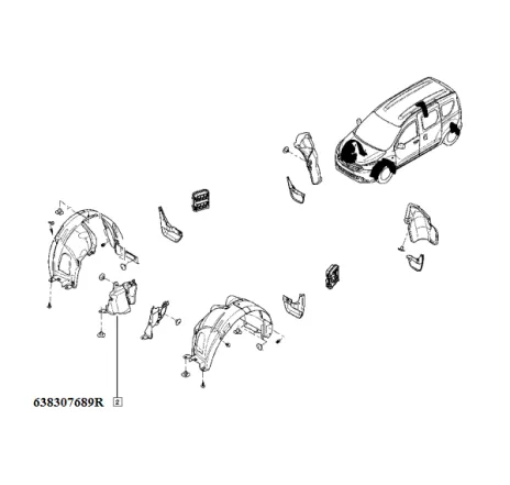Protectie interioara aripa fata (langa carenaj) dreapta Dacia Dokker 638307689R Renault